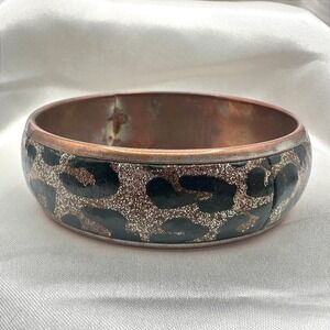Vintage‎ 80s Leopard Bangle Wide Cheetah Animal Print Sparkle Bracelet Jewelry
